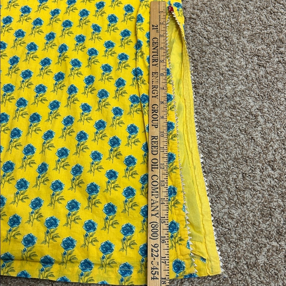 Biba Yellow Blue Floral Long Sleeve Dress Long Silt 34 Tassel‎ - Picture 12 of 14